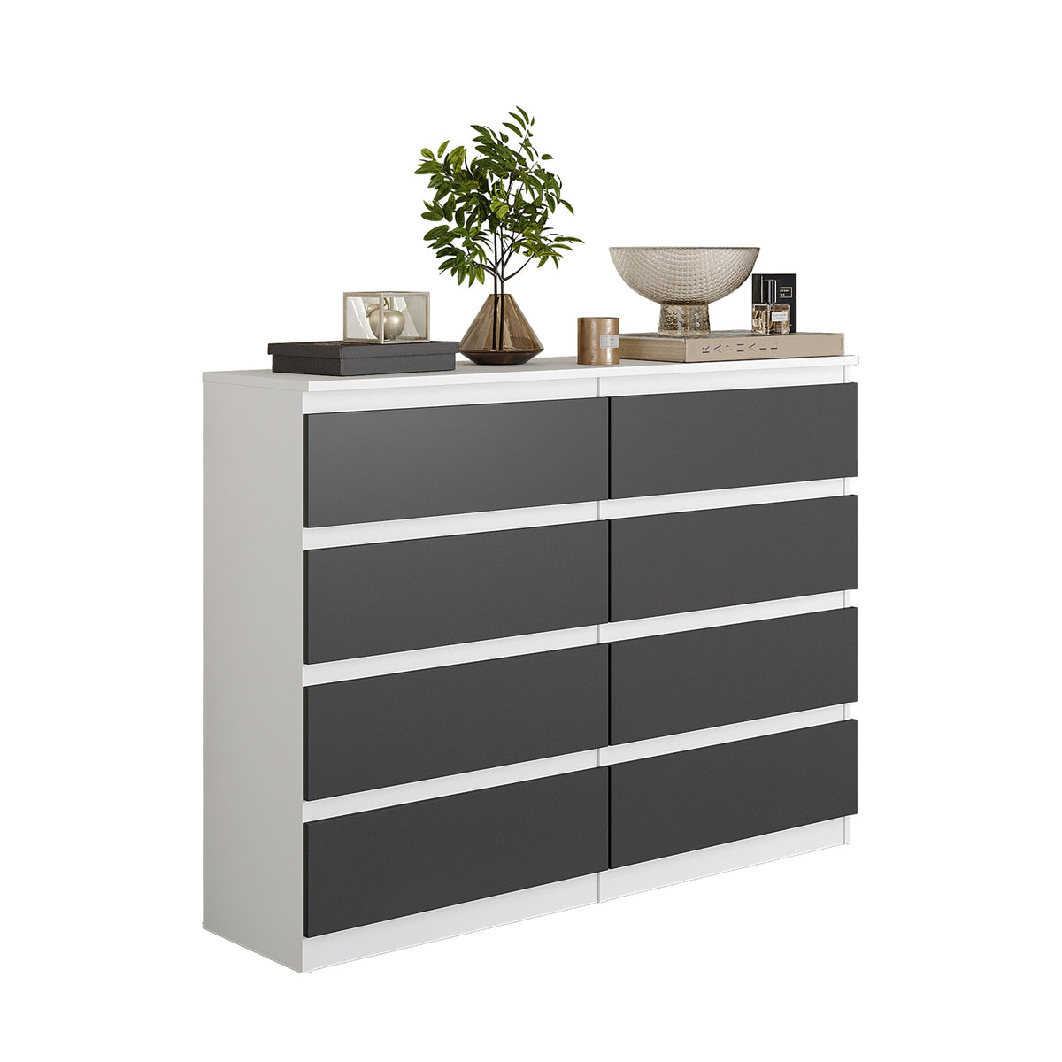 GABRIEL - Komoda s 8 zásuvkami - Skrinka na oblečenie do spálne - Biela matná / Antracit - V92cm Š120cm H33cm