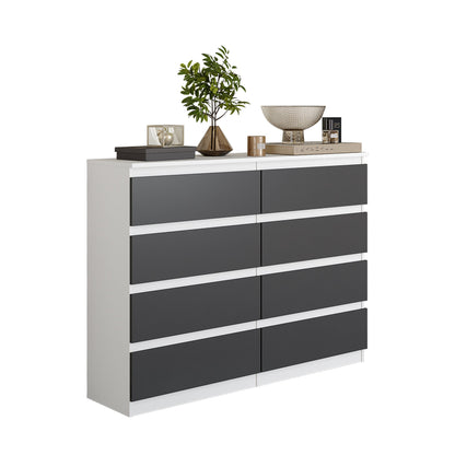 GABRIEL - Komoda s 8 zásuvkami - Skrinka na oblečenie do spálne - Biela matná / Antracit - V92cm Š120cm H33cm