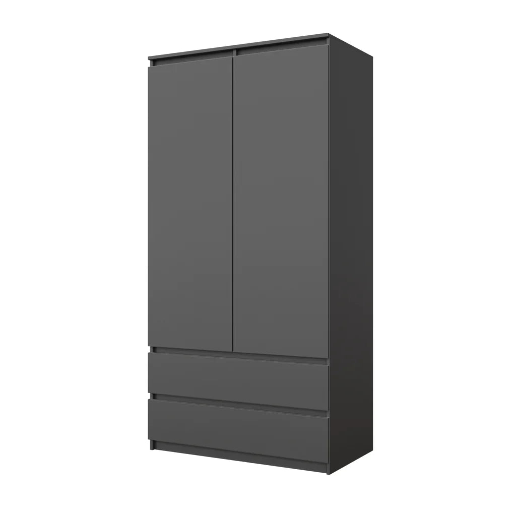 JOELLE - Skriňa s dvomi dverami a dvoma zásuvkami - Antracit - V180cm Š90cm H50cm
