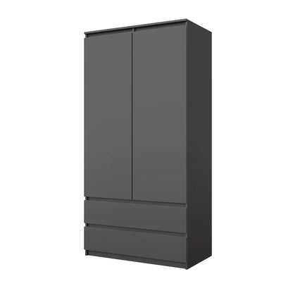 JOELLE - Skriňa s dvomi dverami a dvoma zásuvkami - Antracit - V180cm Š90cm H50cm