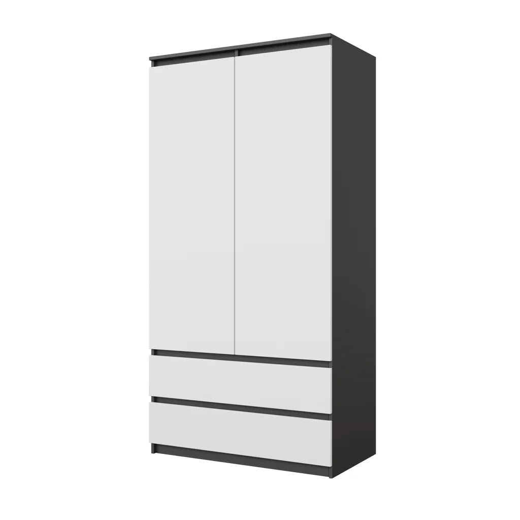 JOELLE - Skriňa s dvomi dverami a dvoma zásuvkami - Antracit / Biela matná - V180cm Š90cm H50cm