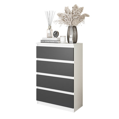 GABRIEL - Komoda s 4 zásuvkami - Skrinka na oblečenie do spálne - Biela matná / Antracit - V92cm Š60cm H33cm