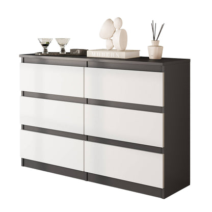 GABRIEL - Komoda s 6 zásuvkami - Skrinka na oblečenie do spálne - Antracit / Biela matná - V71cm Š100cm H33cm