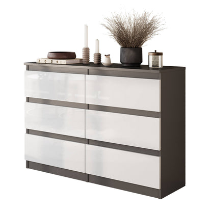 GABRIEL - Komoda s 6 zásuvkami - Skrinka na oblečenie do spálne - Antracit / Biely lesk - V71cm Š100cm H33cm