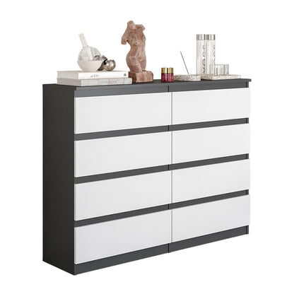 GABRIEL - Komoda s 8 zásuvkami - Skrinka na oblečenie do spálne - Antracit / Biela matná - V92cm Š120cm H33cm