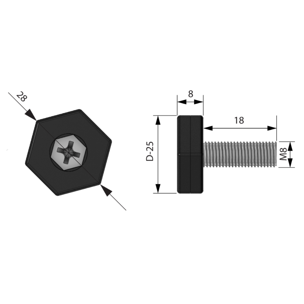 Regulátor úrovne, M8, čierna