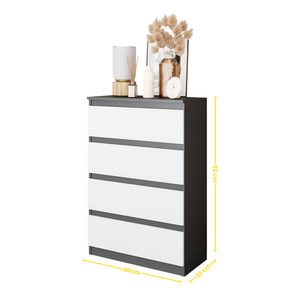 GABRIEL - Komoda s 4 zásuvkami - Skrinka na oblečenie do spálne - Antracit / Biela matná - V92cm Š60cm H33cm (2)