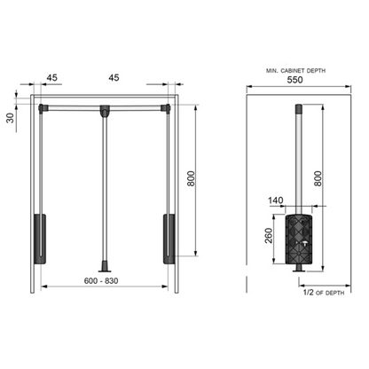 Výsuvná skriňa na oblečenie s tyčou 600-830 mm (2) – Furnica