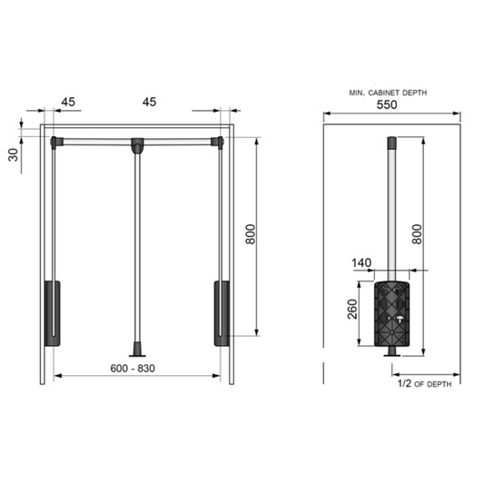 Výsuvná skriňa na oblečenie s tyčou 600-830 mm (2) – Furnica