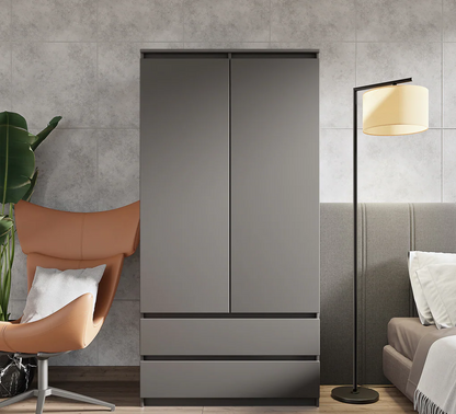 JOELLE - Skriňa s dvomi dverami a dvoma zásuvkami - Antracit - V180cm Š90cm H50cm (3)
