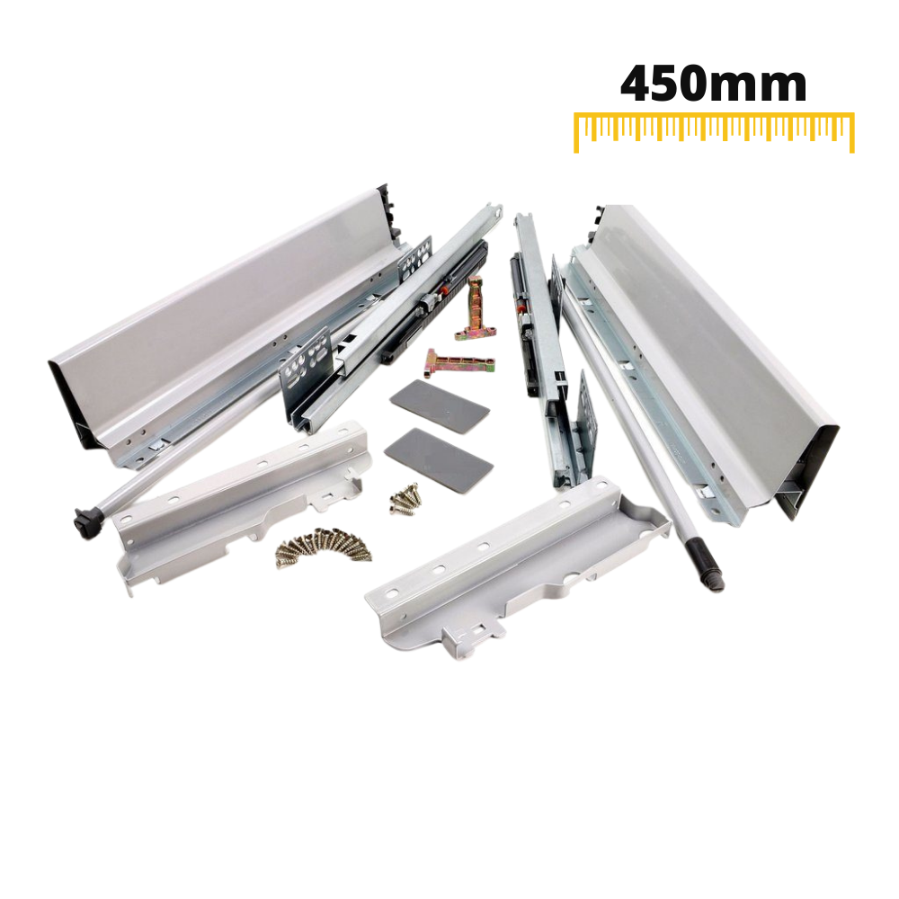 Systém mäkkého zatvárania zásuvky, VYSOKÝ, V: 185 mm, strieborný 450 mm