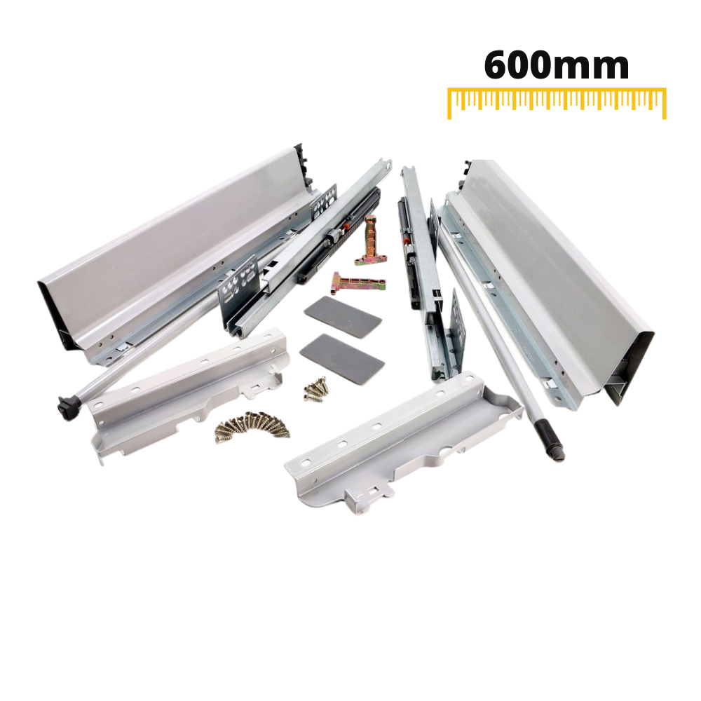 Sada systému na zatváranie šuflíkov so soft-close, VYSOKÁ, V: 185mm, strieborná.