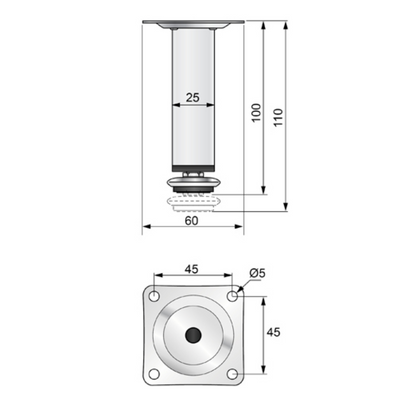 Štvorcová noha nábytku 25x25mm - H100mm Satén (2) – Furnica