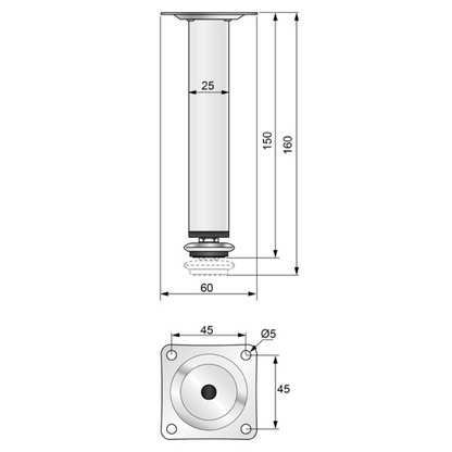 Štvorcová noha nábytku 25x25mm - H150mm chróm (2) – Furnica