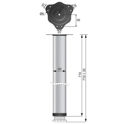 Nastaviteľná noha nábytku 710 mm - čierna (2) – Furnica