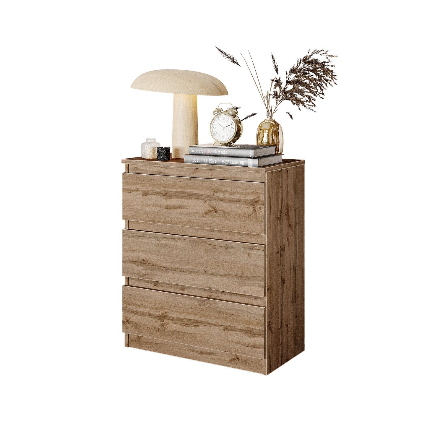 GABRIEL - Komoda s 3 zásuvkami - Skrinka na oblečenie do spálne - Dub Wotan - V72cm Š60cm H33cm