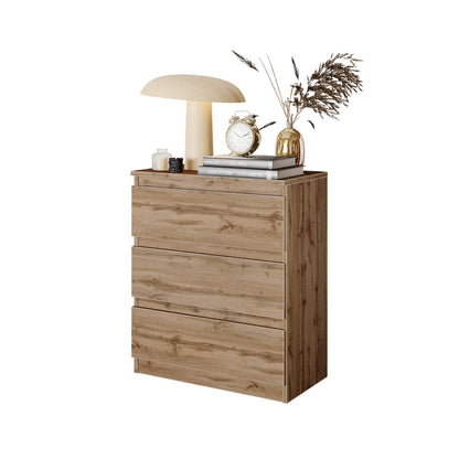 GABRIEL - Komoda s 3 zásuvkami - Skrinka na oblečenie do spálne - Dub Wotan - V72cm Š60cm H33cm