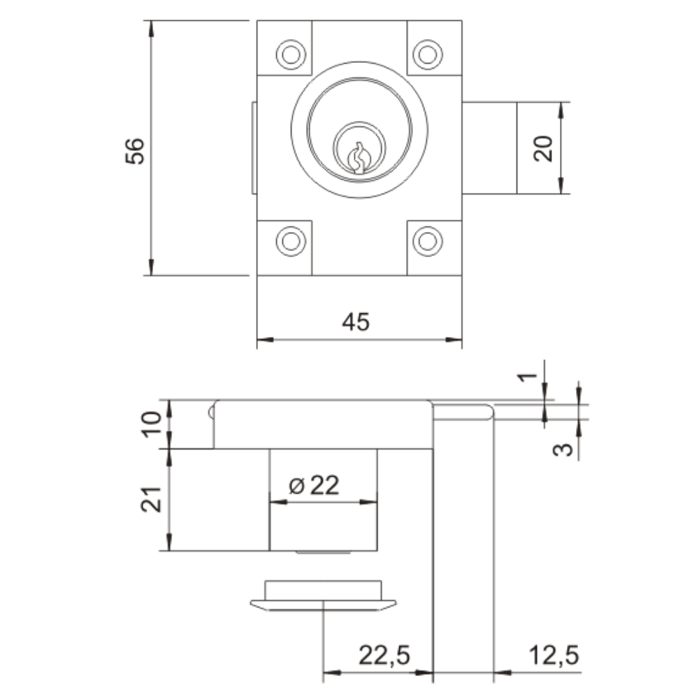 Zámok na nábytok 22x21mm (3) – Furnica