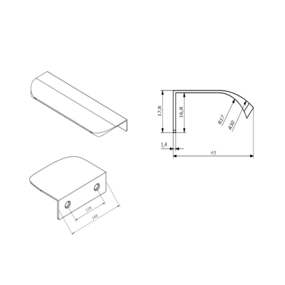 Edge Grip Profilová rukoväť UA02 32 mm (celková dĺžka 52 mm) - matná čierna
