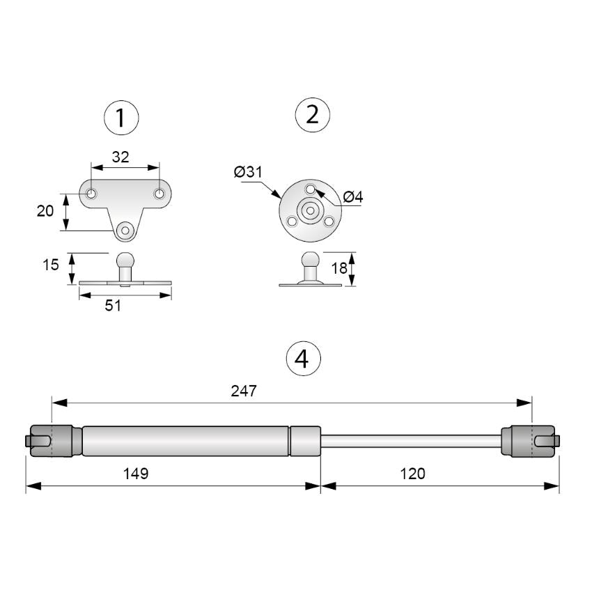Plynový tlmič 250 mm biely - 60 N (4) – Furnica