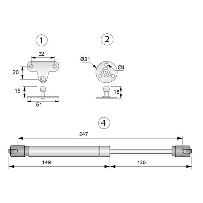 Plynový tlmič 250 mm biely - 60 N (4) – Furnica