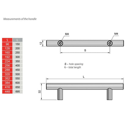 T-Bar nábytková ťahová rukoväť 416 mm (celková dĺžka 650 mm) ﻿Štetinová oceľ / Nikel (4) – Furnica