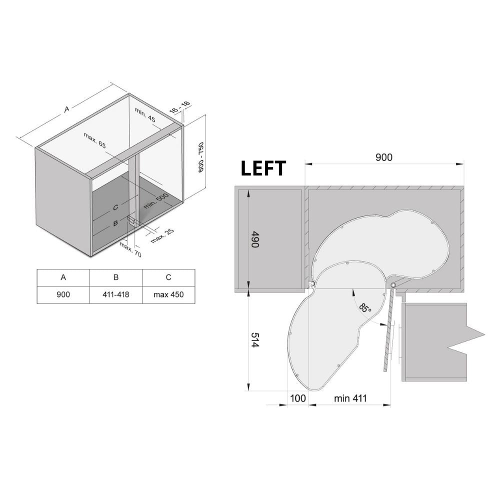 SUPLIMO 900 Ľavý biely rohový modul